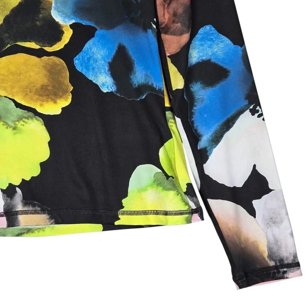 Stine Goya Estelle Stocking Jersey M/L Watercolor Bloom Turtleneck Top Black - Picture 7 of 9